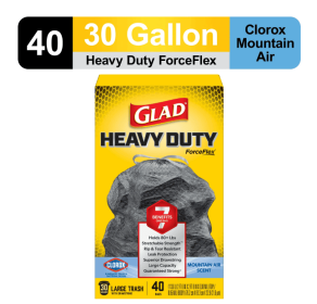Glad with Clorox ForceFlex 30 Gallon Large Drawstring Trash Bags, Mountain Air, 40 Bags