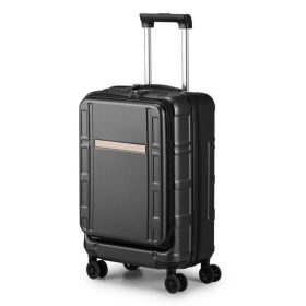 FCH Front Opening 20 Inch Expandable ABS-PC Trolley Case 20in Silent Wheels Inner Iron Outer Aluminum Trolley Rod Classic Color - Black (Color: Black)