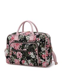 MKF Collection Jayla Quilted Cotton Botanical Pattern Women Duffle Bag by Mia k (Color: Black, Material: Vegan Leather)