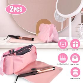 1Pc/2Pcs 2 In 1 Hair Tools Travel Bag and Heat-resistant Mat Curling Iron Travel Case Hair Tool Pouch Holder Organizer for Curling Iron Straighte (Options: 2Pcs Pink)